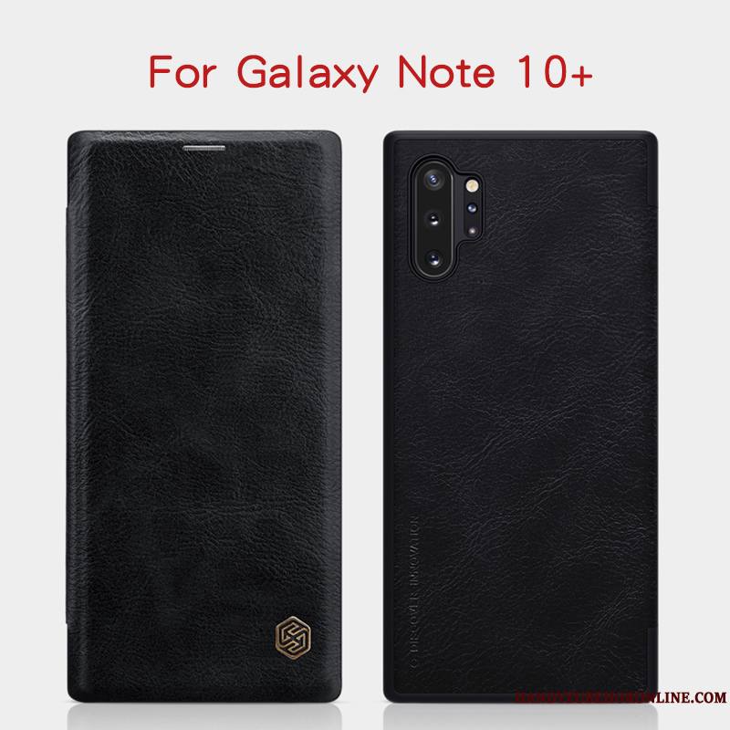 Samsung Galaxy Note 10+ Coque Noir Étoile Étui Or Étui En Cuir Téléphone Portable