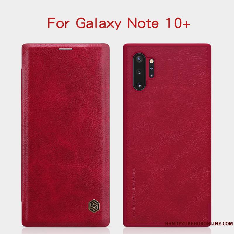 Samsung Galaxy Note 10+ Coque Noir Étoile Étui Or Étui En Cuir Téléphone Portable