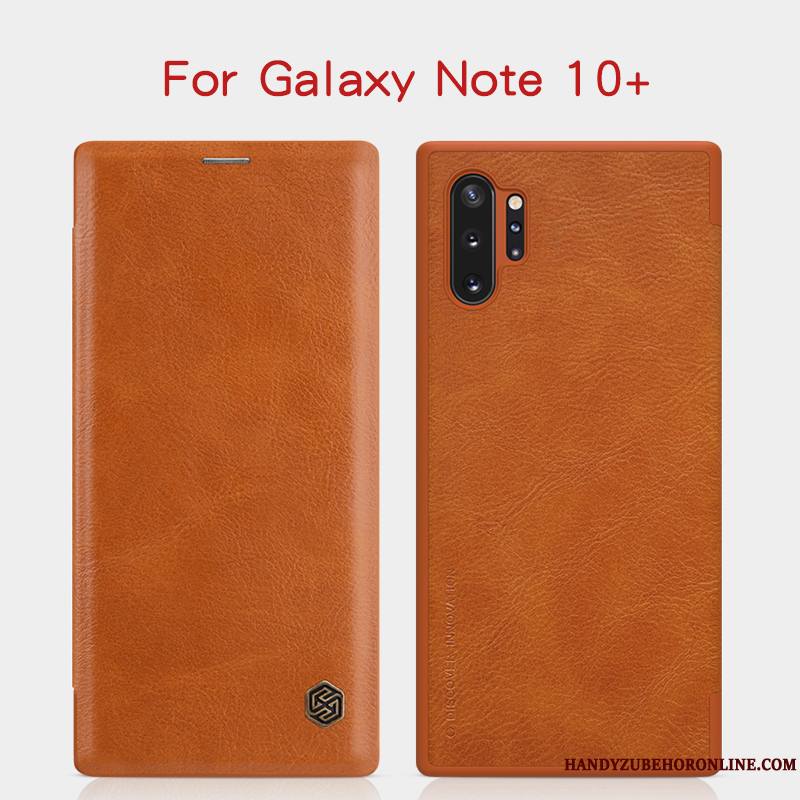 Samsung Galaxy Note 10+ Coque Noir Étoile Étui Or Étui En Cuir Téléphone Portable