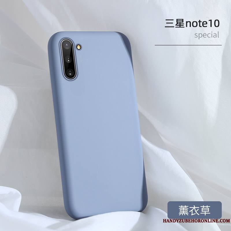 Samsung Galaxy Note 10 Coque Silicone Fluide Doux Bleu De Téléphone Couleur Unie Étui