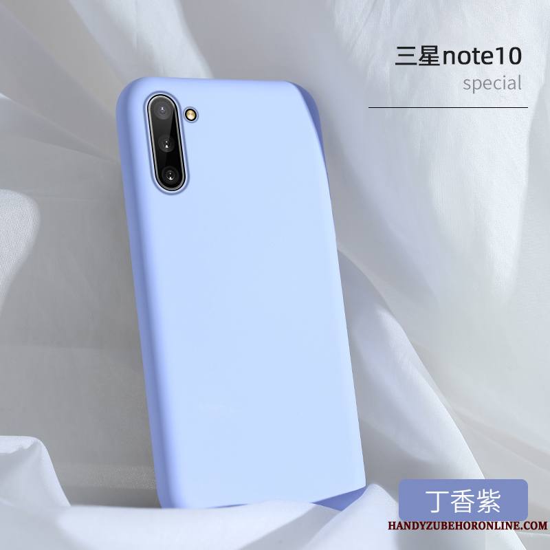 Samsung Galaxy Note 10 Coque Silicone Fluide Doux Bleu De Téléphone Couleur Unie Étui