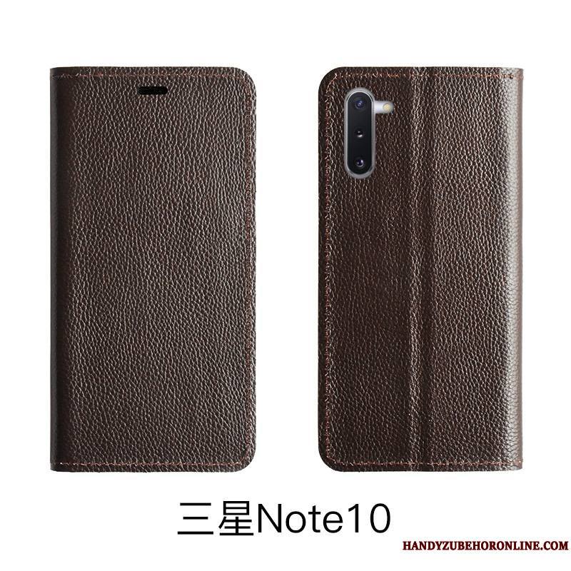 Samsung Galaxy Note 10 Lite Coque De Téléphone Cuir Véritable Litchi Housse Modèle Fleurie Étoile Protection