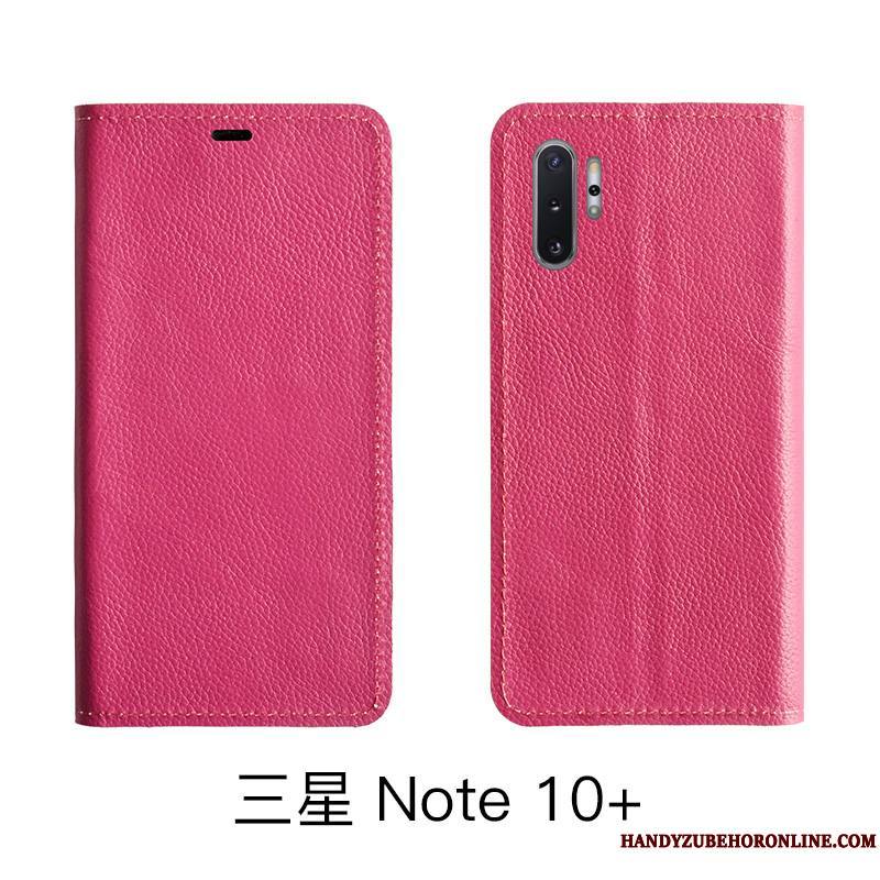 Samsung Galaxy Note 10 Lite Coque De Téléphone Cuir Véritable Litchi Housse Modèle Fleurie Étoile Protection