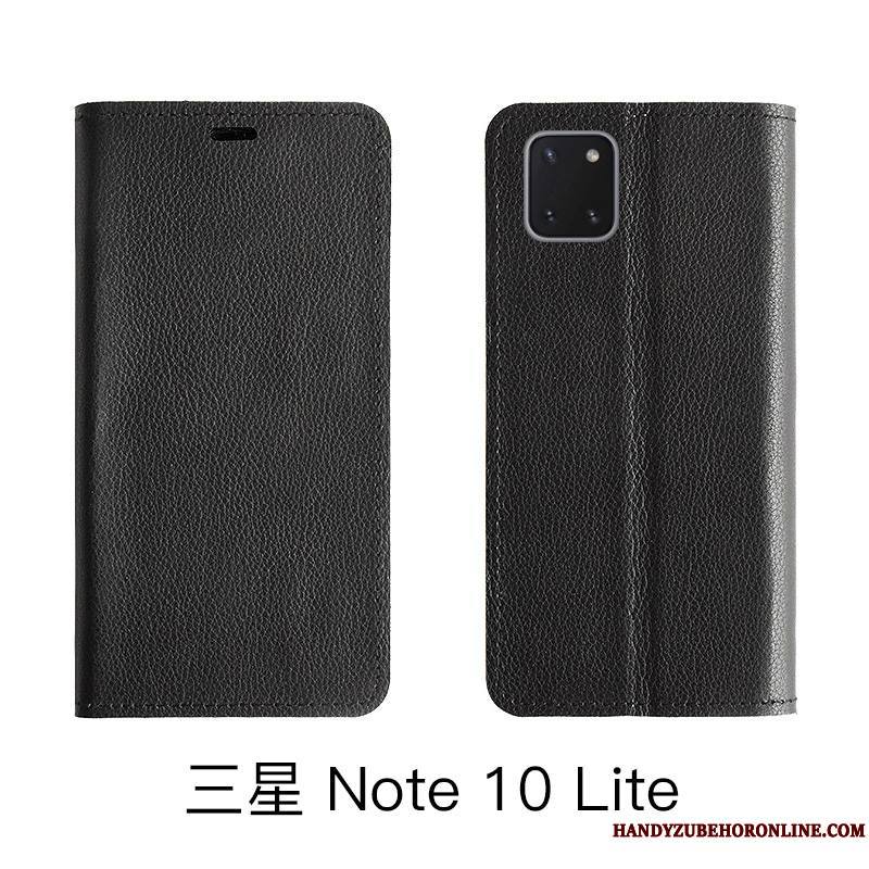 Samsung Galaxy Note 10 Lite Coque De Téléphone Cuir Véritable Litchi Housse Modèle Fleurie Étoile Protection