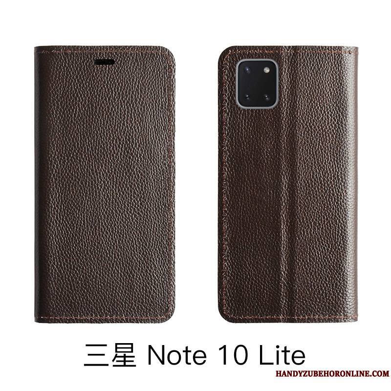 Samsung Galaxy Note 10 Lite Coque De Téléphone Cuir Véritable Litchi Housse Modèle Fleurie Étoile Protection