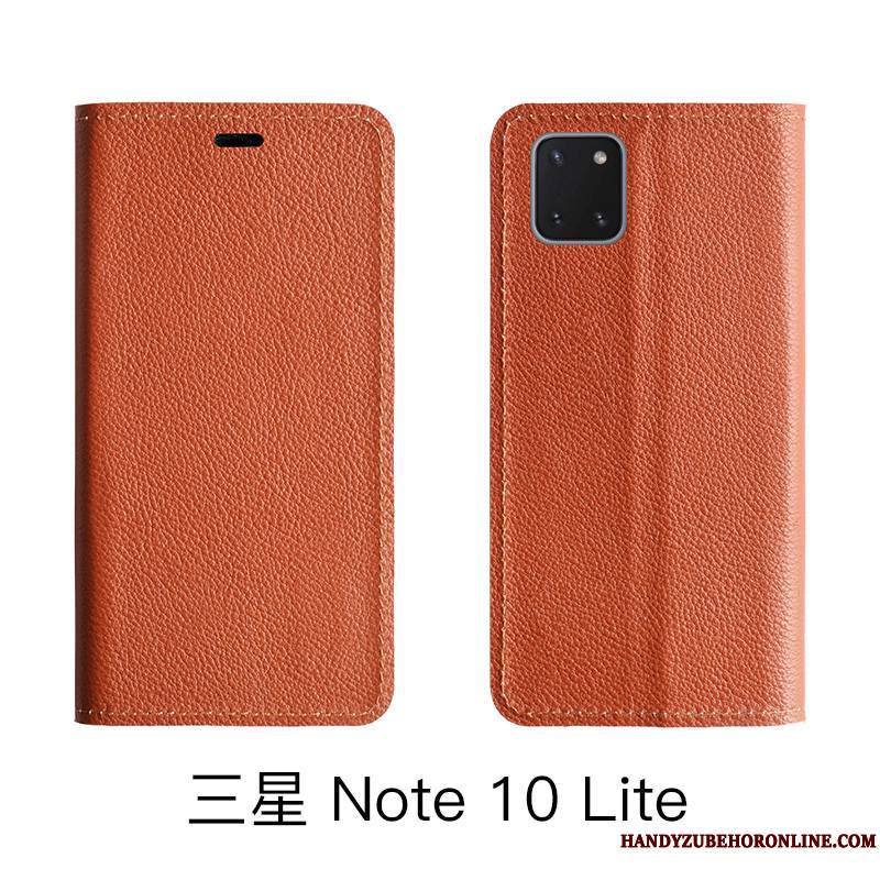 Samsung Galaxy Note 10 Lite Coque De Téléphone Cuir Véritable Litchi Housse Modèle Fleurie Étoile Protection