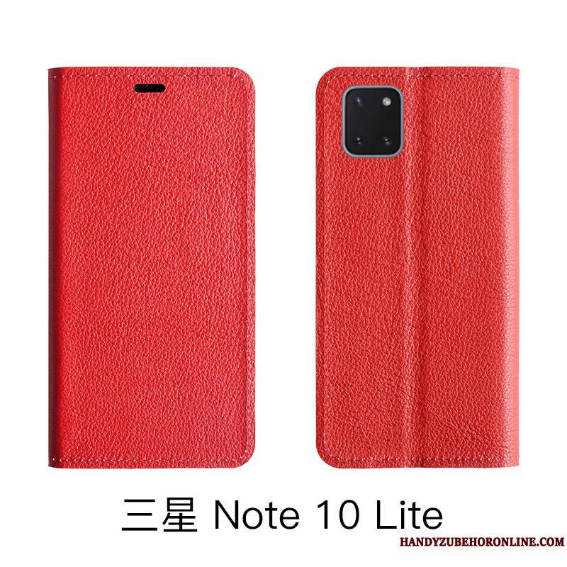 Samsung Galaxy Note 10 Lite Coque De Téléphone Cuir Véritable Litchi Housse Modèle Fleurie Étoile Protection