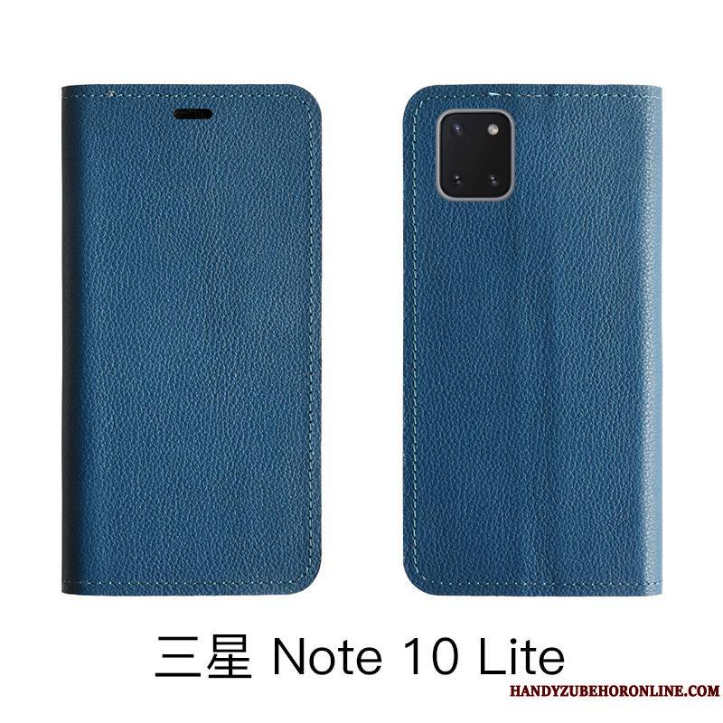 Samsung Galaxy Note 10 Lite Coque De Téléphone Cuir Véritable Litchi Housse Modèle Fleurie Étoile Protection