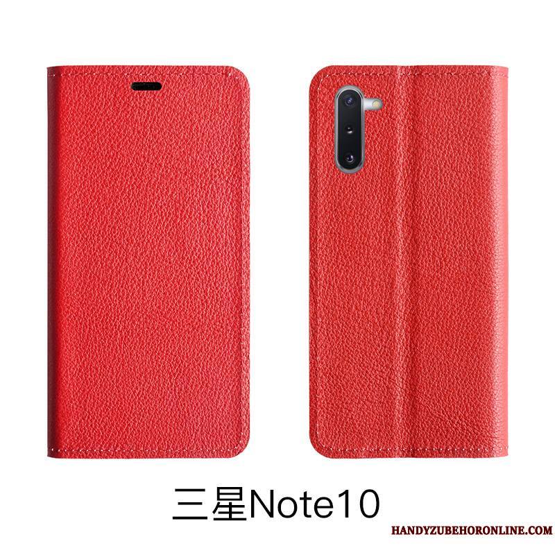 Samsung Galaxy Note 10 Lite Coque De Téléphone Cuir Véritable Litchi Housse Modèle Fleurie Étoile Protection