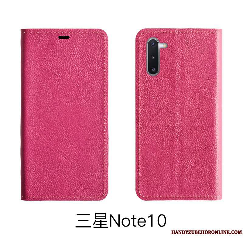 Samsung Galaxy Note 10 Lite Coque De Téléphone Cuir Véritable Litchi Housse Modèle Fleurie Étoile Protection