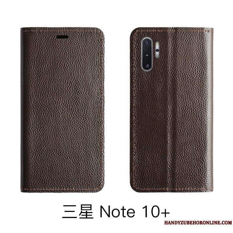 Samsung Galaxy Note 10 Lite Coque De Téléphone Cuir Véritable Litchi Housse Modèle Fleurie Étoile Protection