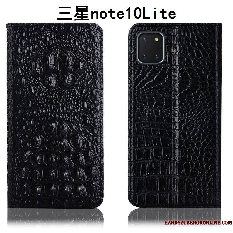 Samsung Galaxy Note 10 Lite Étui Crocodile Modèle Fleurie Étui En Cuir Noir Coque De Téléphone Housse