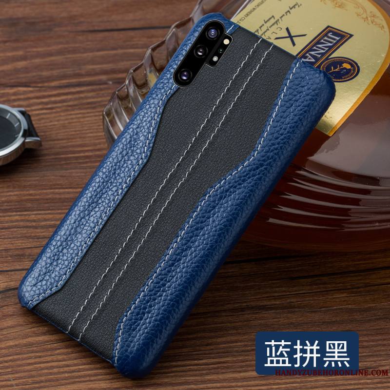 Samsung Galaxy Note 10+ Étoile Protection Cuir Véritable Coque De Téléphone Étui Étui En Cuir Bleu