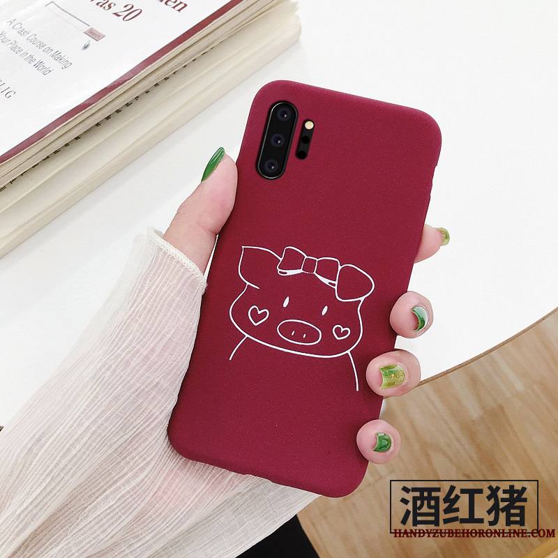 Samsung Galaxy Note 10+ Étui Incassable Modèle Fleurie Coque De Téléphone Rouge Délavé En Daim Dessin Animé