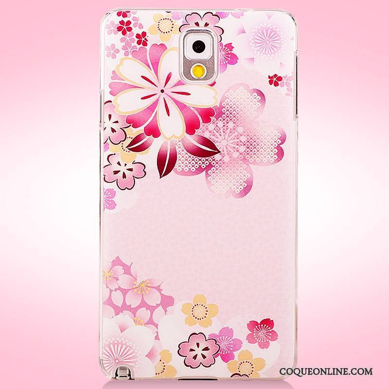 Samsung Galaxy Note 3 Coque Fleurs Protection Étui Peinture Rose Étoile