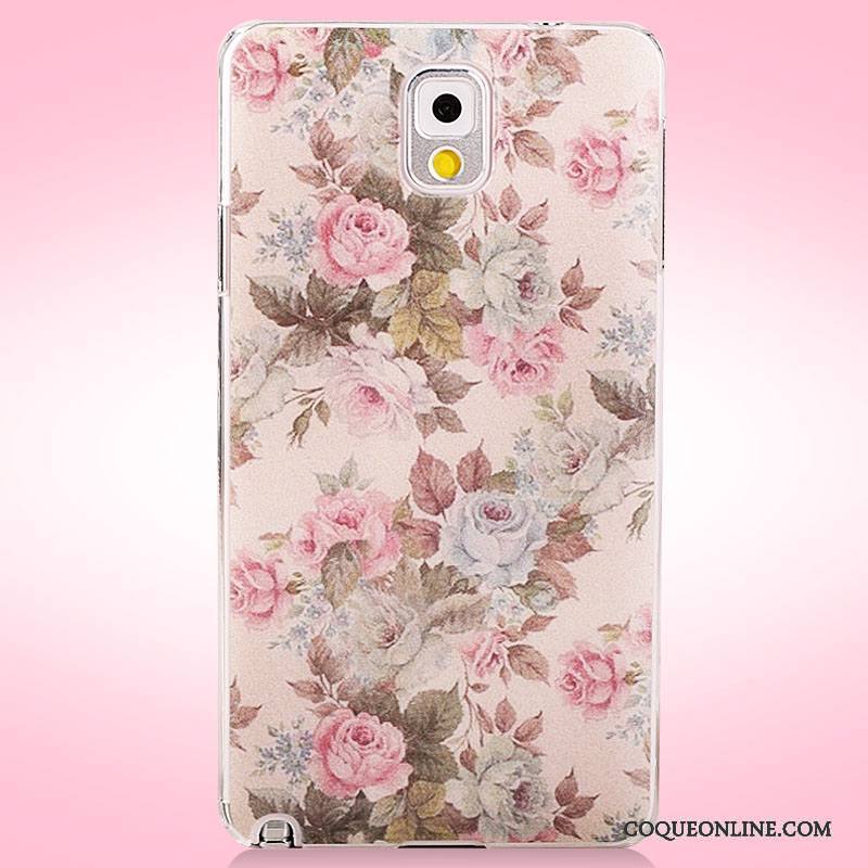 Samsung Galaxy Note 3 Coque Fleurs Protection Étui Peinture Rose Étoile