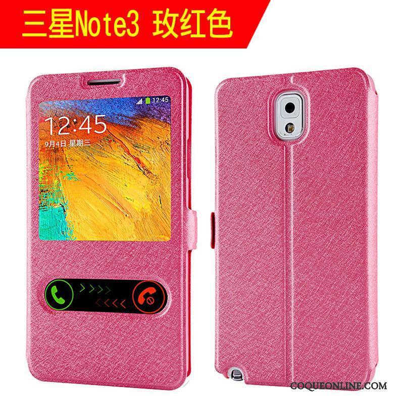 Samsung Galaxy Note 3 Coque Tendance Clamshell Étui En Cuir Rose Tout Compris Protection Étoile