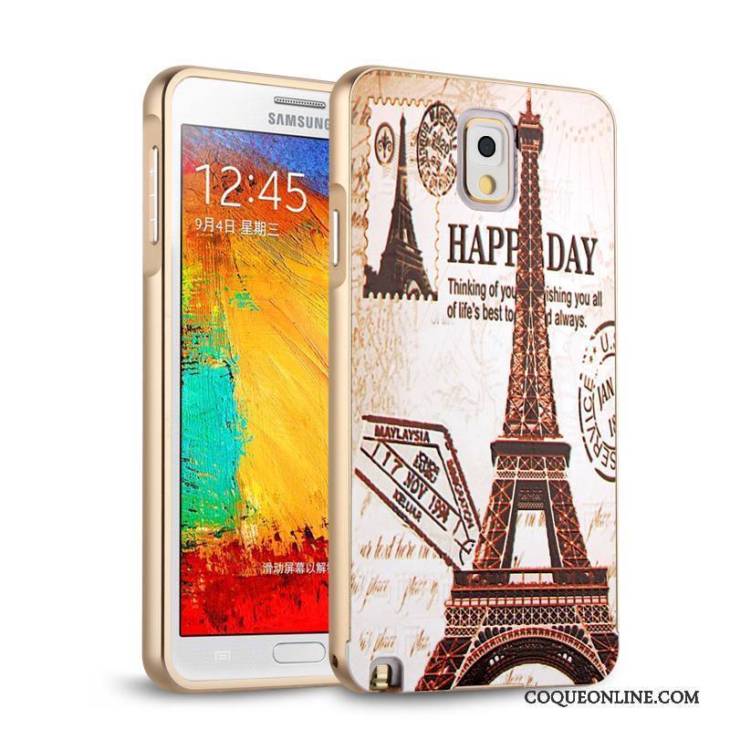 Samsung Galaxy Note 3 Coque Étui Protection Argent Or Métal Tempérer Support