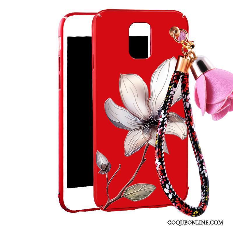 Samsung Galaxy Note 3 Rouge Fleurs Ornements Suspendus Délavé En Daim Difficile Coque Tendance