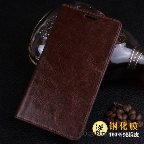 Samsung Galaxy Note 4 Coque Protection Cuir Véritable Clamshell Marron Couvercle Arrière Étui Incassable