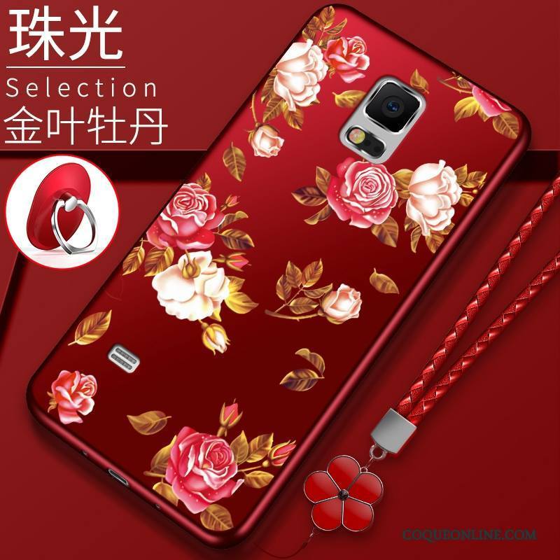 Samsung Galaxy Note 4 Coque Étui Étoile Fluide Doux Couvercle Arrière Tout Compris Rouge Fleurs