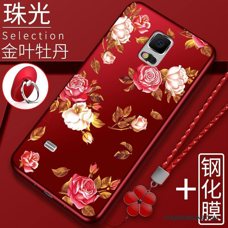 Samsung Galaxy Note 4 Coque Étui Étoile Fluide Doux Couvercle Arrière Tout Compris Rouge Fleurs