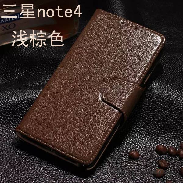 Samsung Galaxy Note 4 Étui En Cuir Noir Clamshell Étoile Cuir Véritable Coque De Téléphone Protection