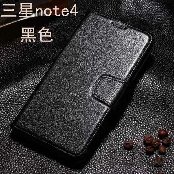 Samsung Galaxy Note 4 Étui En Cuir Noir Clamshell Étoile Cuir Véritable Coque De Téléphone Protection