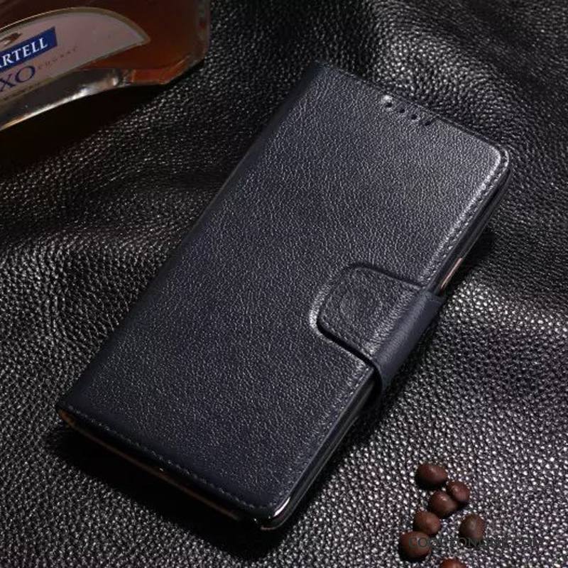 Samsung Galaxy Note 4 Étui En Cuir Noir Clamshell Étoile Cuir Véritable Coque De Téléphone Protection