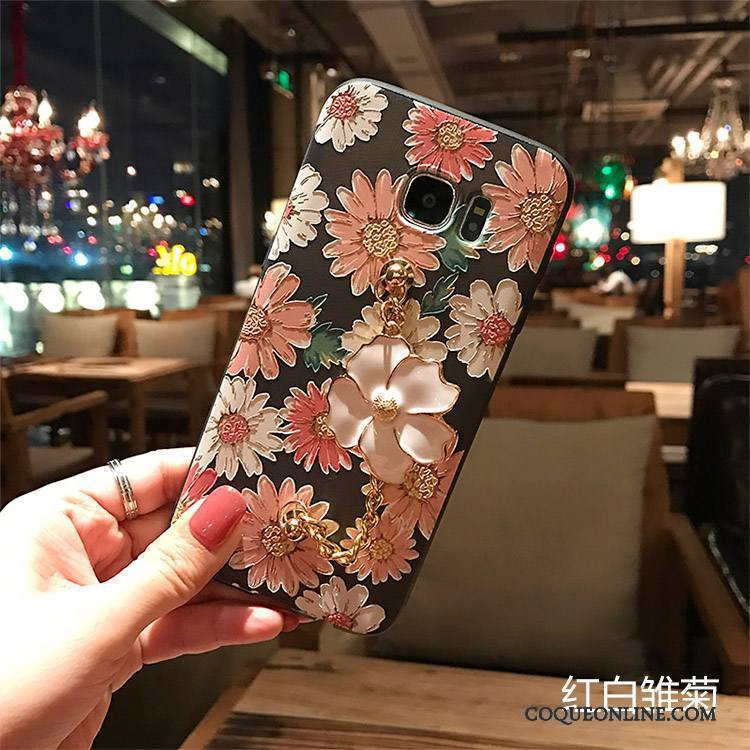 Samsung Galaxy Note 5 Coque Délavé En Daim Étoile Fleurs Noir Fluide Doux Gaufrage Multicolore