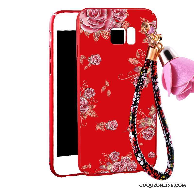 Samsung Galaxy Note 5 Coque Floral Rouge Ornements Suspendus Protection Incassable Étui Tout Compris