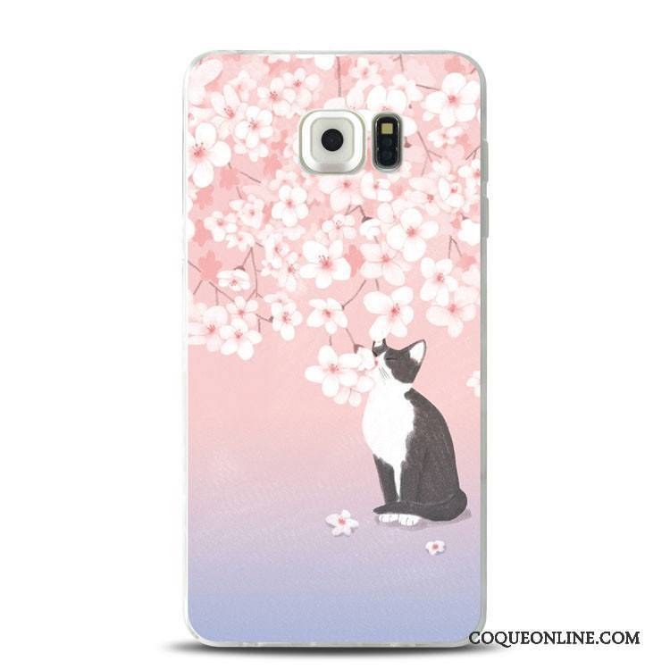 Samsung Galaxy Note 5 Coque Silicone Fluide Doux Vert Gaufrage Fleur Étoile Chat