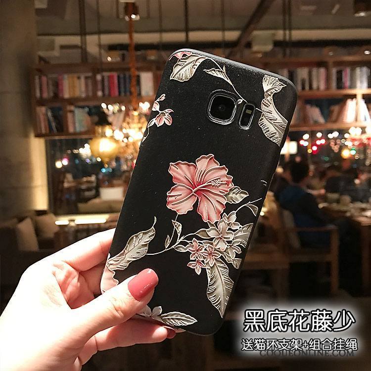 Samsung Galaxy Note 5 Fluide Doux Noir Coque De Téléphone Délavé En Daim Floral Étoile Petit