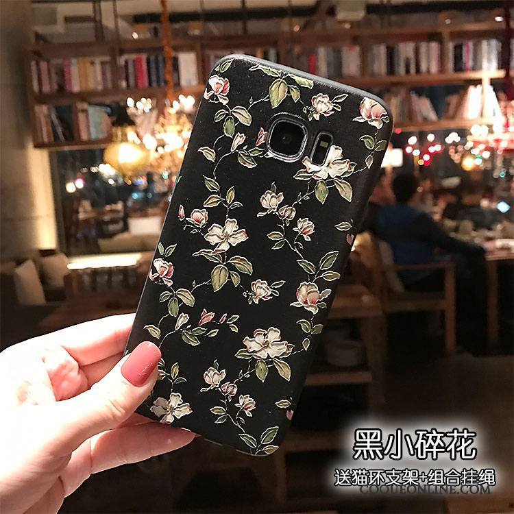 Samsung Galaxy Note 5 Fluide Doux Noir Coque De Téléphone Délavé En Daim Floral Étoile Petit