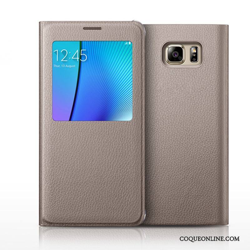 Samsung Galaxy Note 5 Étoile Protection Étui En Cuir Coque De Téléphone Gris Housse Dormance