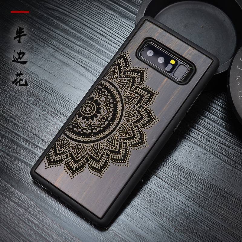 Samsung Galaxy Note 8 Bois Massif Noir Étui Protection Tout Compris Étoile Coque De Téléphone