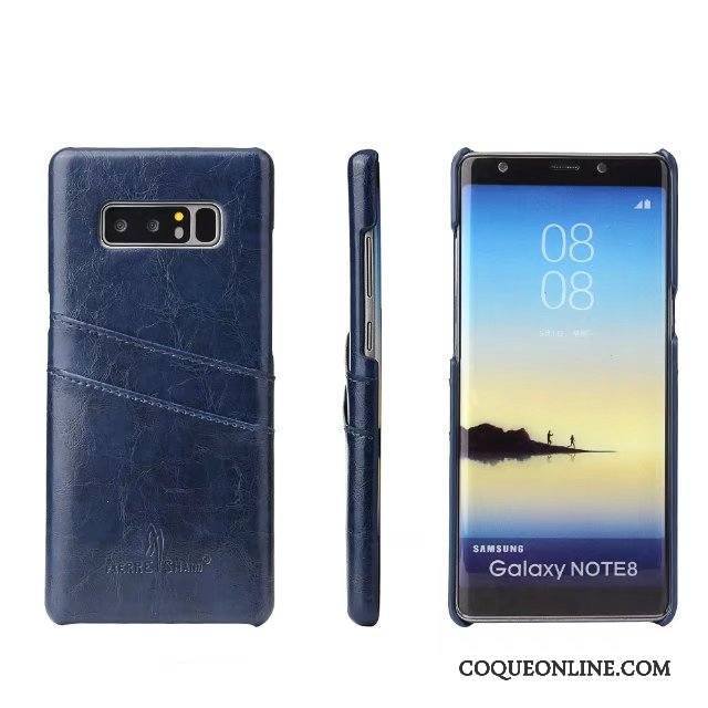 Samsung Galaxy Note 8 Coque Couvercle Arrière Cuir Véritable Téléphone Portable Protection Carte Étui En Cuir Bleu