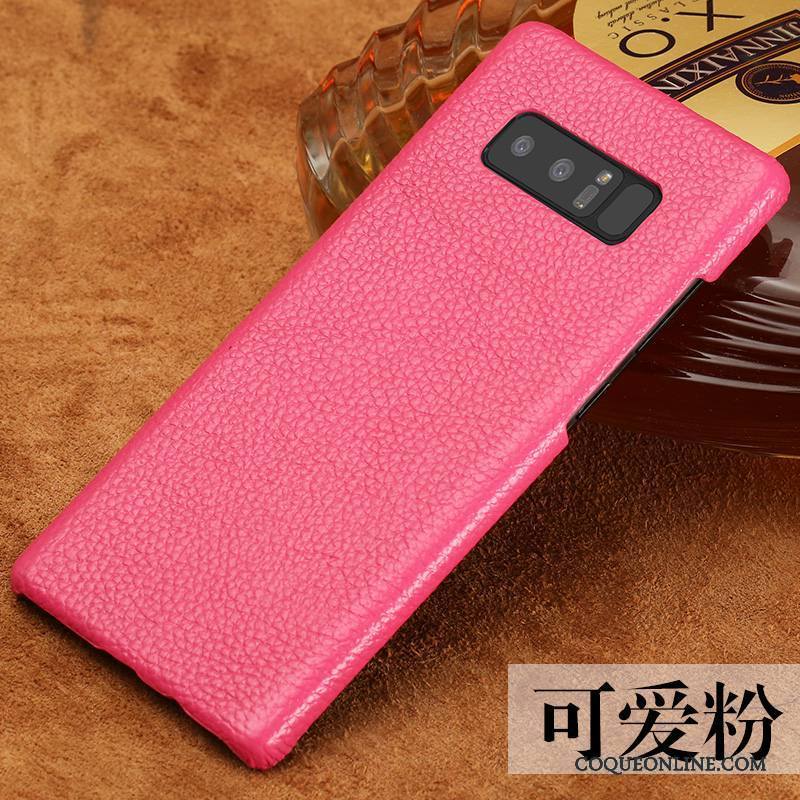 Samsung Galaxy Note 8 Coque Étui En Cuir Border Rouge Étoile Couleur Unie Cuir Véritable Simple