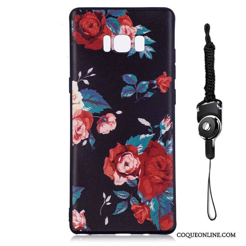 Samsung Galaxy Note 8 Délavé En Daim Fluide Doux Coque Noir Étui Silicone Fleurs