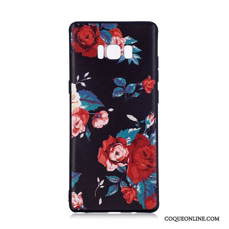 Samsung Galaxy Note 8 Fluide Doux Protection Fleurs Coque De Téléphone Tendance Noir Étui