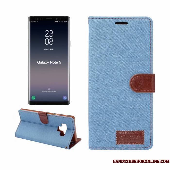 Samsung Galaxy Note 9 Coque Business Housse Bleu Modèle Fleurie Denim Étui En Cuir Étoile