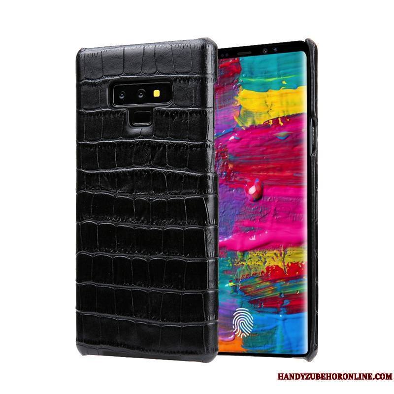 Samsung Galaxy Note 9 Coque Étoile Cuir Véritable Étui En Cuir Protection Téléphone Portable Noir Luxe