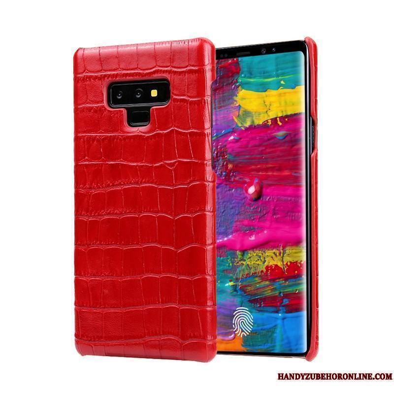 Samsung Galaxy Note 9 Coque Étoile Cuir Véritable Étui En Cuir Protection Téléphone Portable Noir Luxe