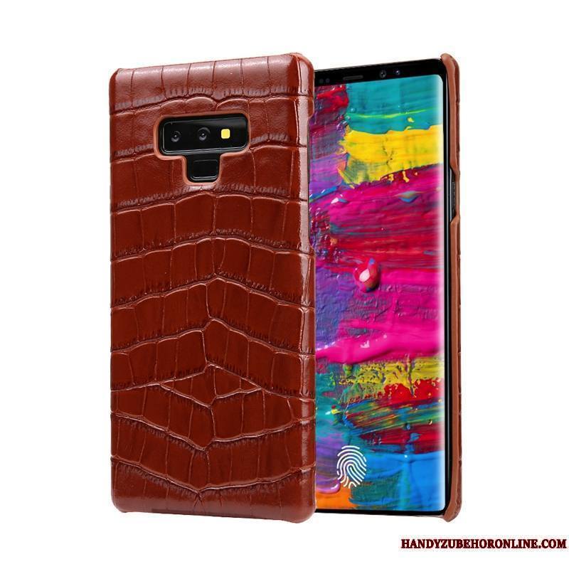 Samsung Galaxy Note 9 Coque Étoile Cuir Véritable Étui En Cuir Protection Téléphone Portable Noir Luxe