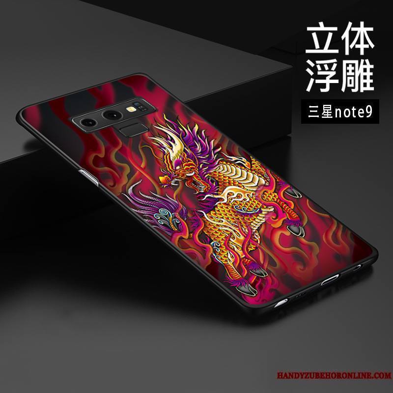 Samsung Galaxy Note 9 Créatif Étoile Gaufrage Style Chinois Coque De Téléphone Délavé En Daim Protection
