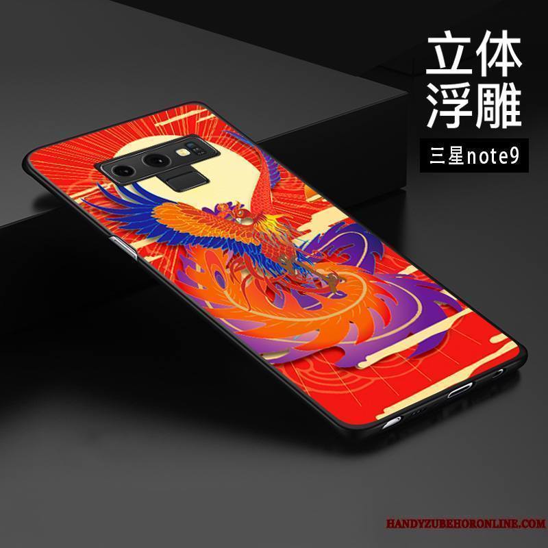 Samsung Galaxy Note 9 Créatif Étoile Gaufrage Style Chinois Coque De Téléphone Délavé En Daim Protection