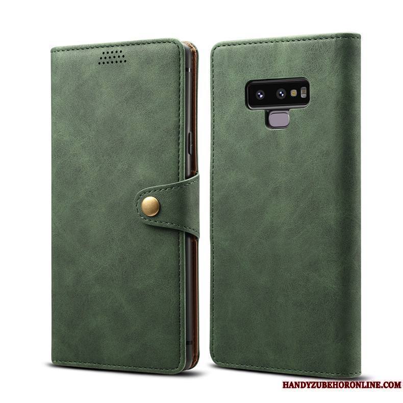 Samsung Galaxy Note 9 Incassable Étui Étui En Cuir Vert Coque De Téléphone Étoile Fluide Doux