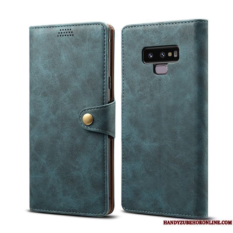 Samsung Galaxy Note 9 Incassable Étui Étui En Cuir Vert Coque De Téléphone Étoile Fluide Doux