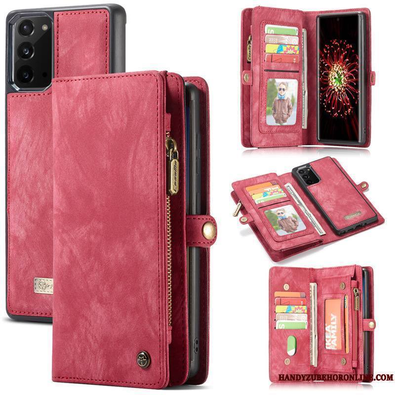 Samsung Galaxy Note20 Coque De Téléphone Étoile Housse Sac Étui En Cuir Vin Rouge