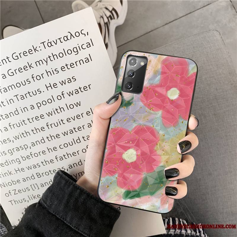 Samsung Galaxy Note20 Étoile Fleurs Coque De Téléphone Or Rose Incassable Losange